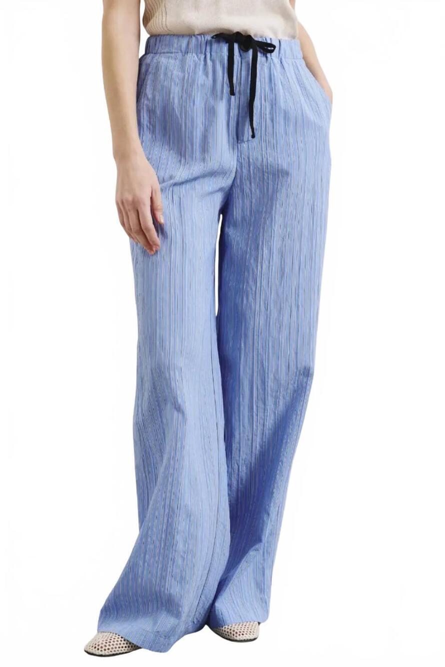 NEW POMANDÈRE striped technical viscose trousers in blue